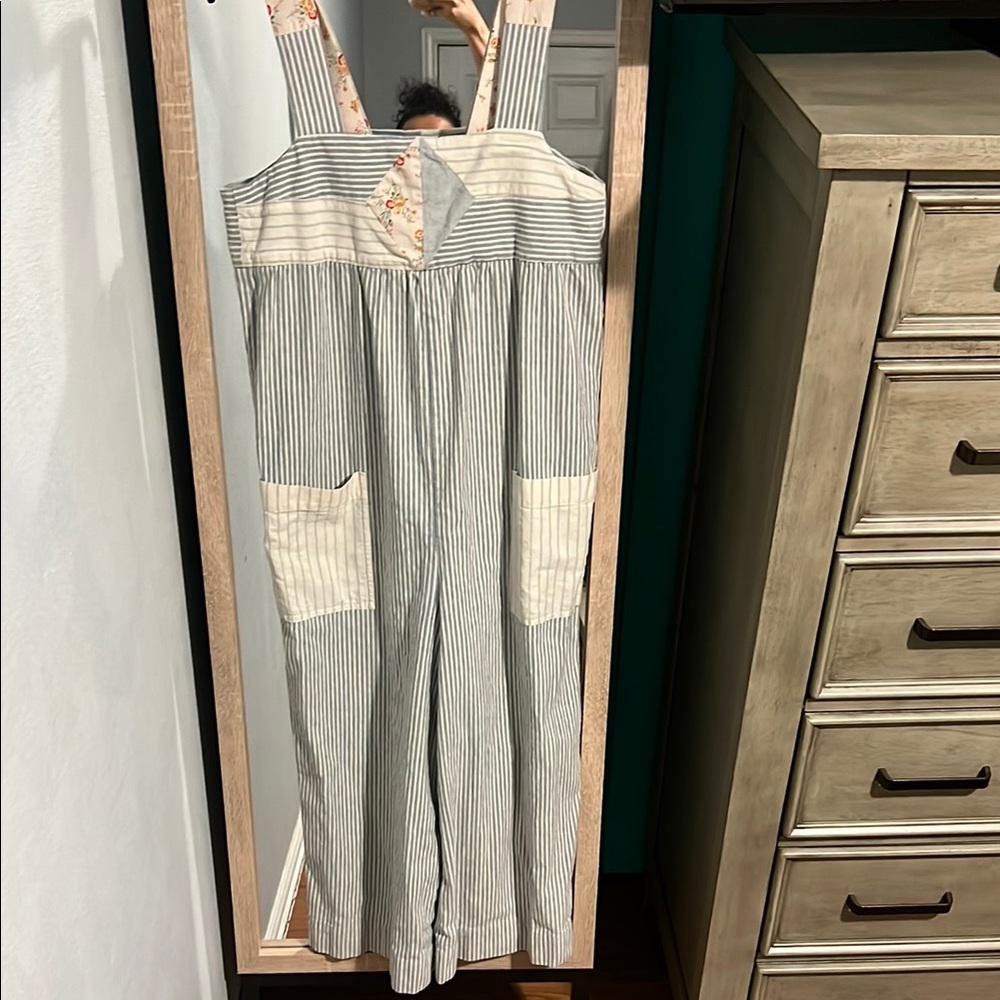 Madewell Striped Jumpsuit in Gray and Cream